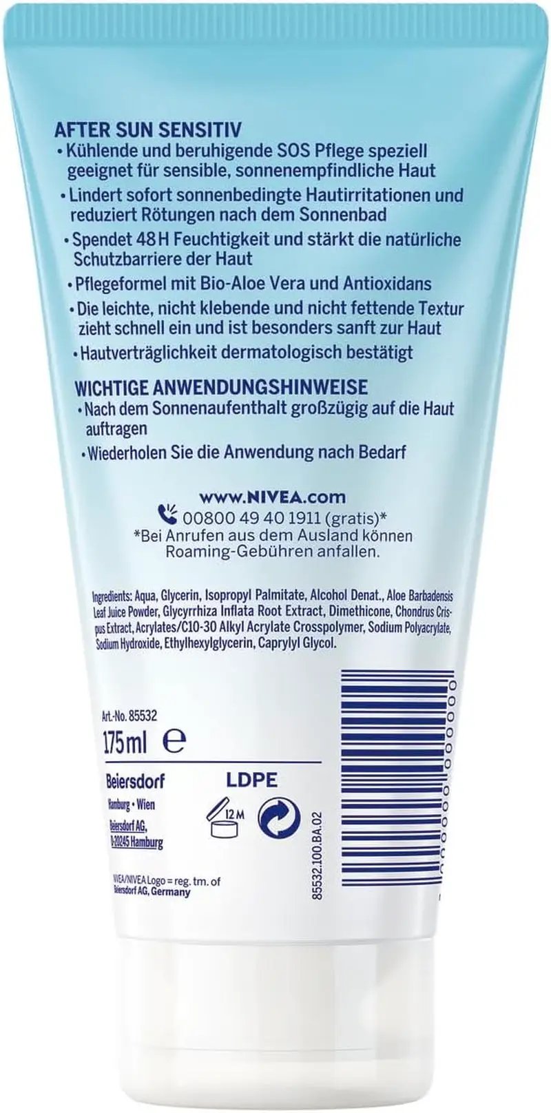 NIVEA SUN After Sun Sensitive SOS Cream Gel - Soothing Cooling Gel with Organic Aloe Vera & Antioxidants for Sensitive Skin (175 ml) by All Mart Bristol Ltd