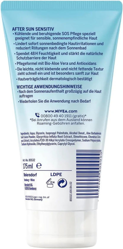 NIVEA SUN After Sun Sensitive SOS Cream Gel - Soothing Cooling Gel with Organic Aloe Vera & Antioxidants for Sensitive Skin (175 ml) by All Mart Bristol Ltd