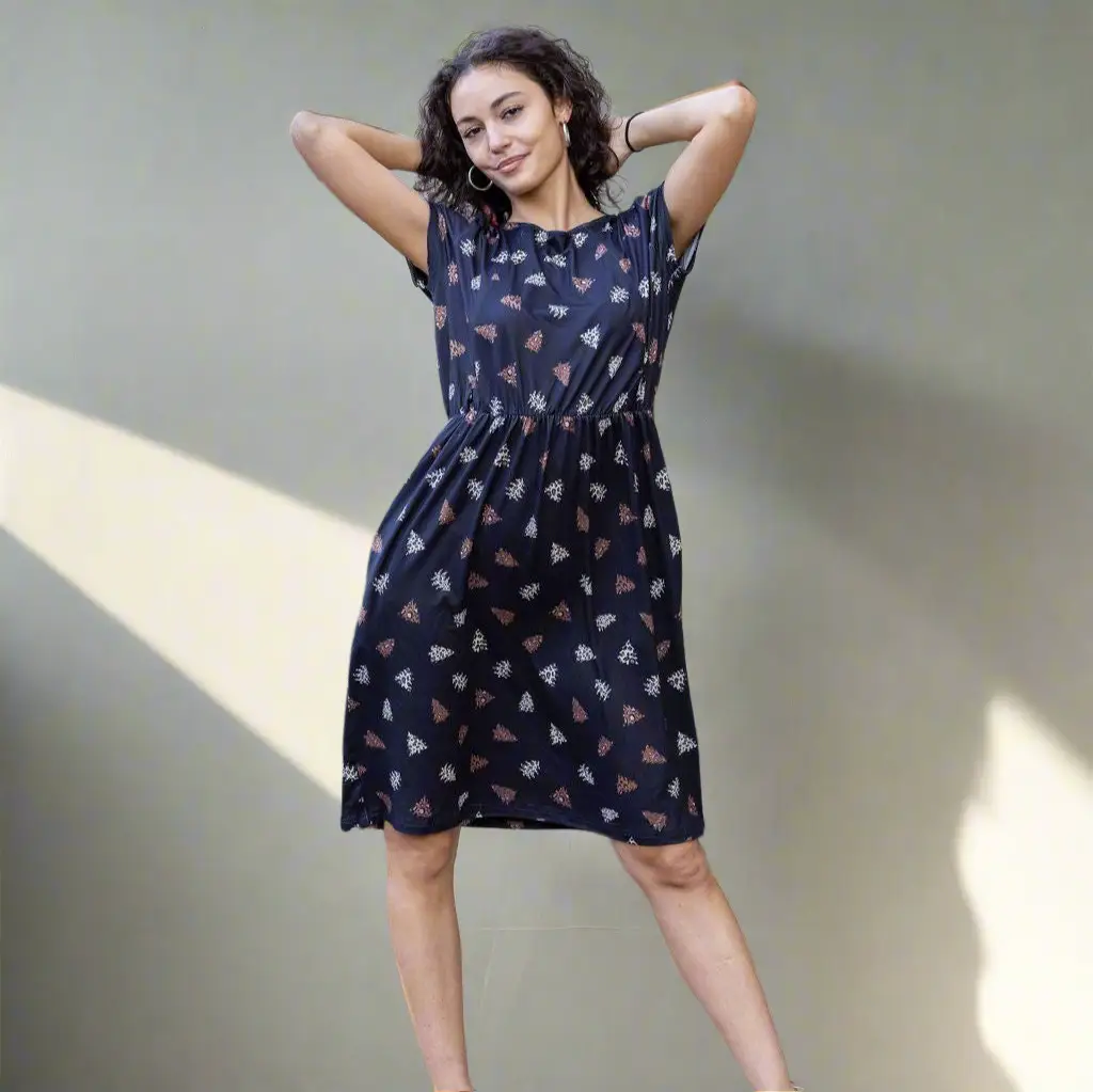 The Knee Length Breastfeeding Dress - Brown Leopard Tree by Stylish Mum