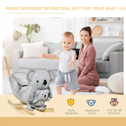 Kids Plush Ride-On Rocking Horse Koala-shaped Toy w/ Gloved Doll Grey by HOMCOM