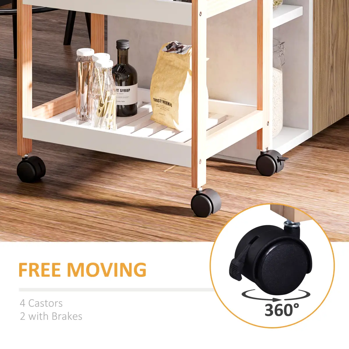 Kitchen Trolley, Bamboo/MDF board, 74.5H cm by HOMCOM