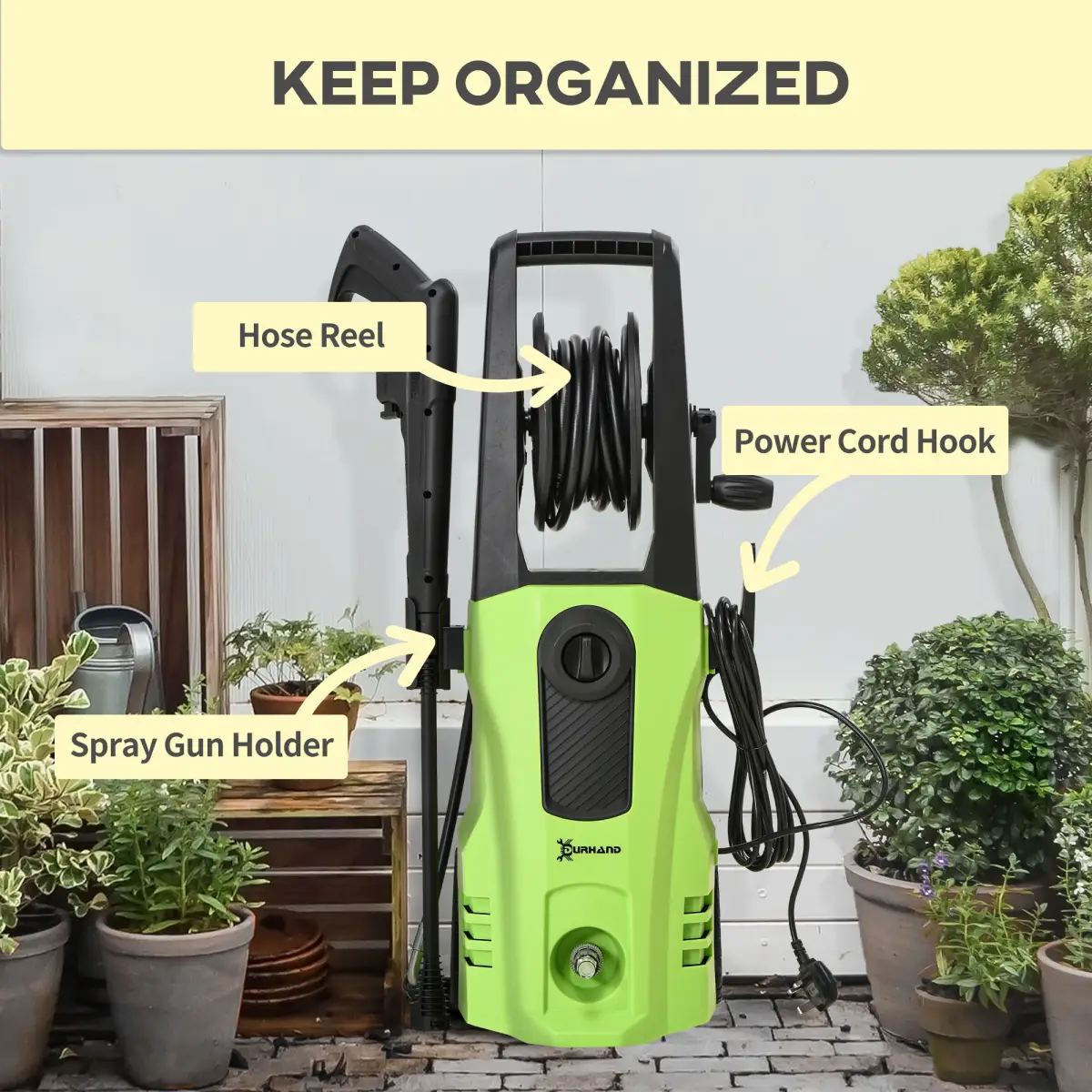 DURHAND Portable Power Washer 1800W, 150 Bar, 510 L/h for Garden, Car, Furniture by DURHAND