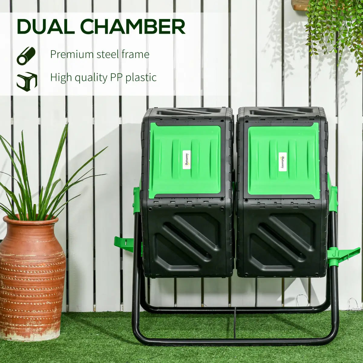 Outsunny 130L Compost Bin Dual Chamber Rotating Composter w/ Ventilation Holes by Outsunny