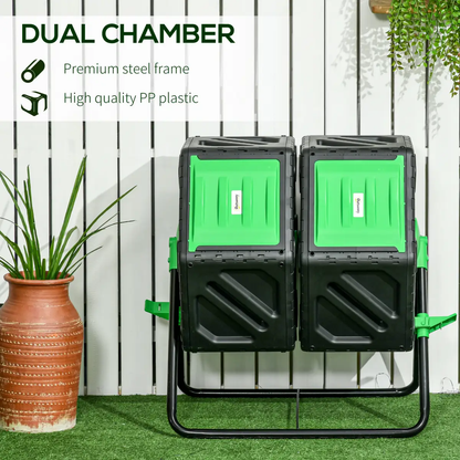 Outsunny 130L Compost Bin Dual Chamber Rotating Composter w/ Ventilation Holes by Outsunny