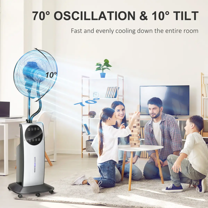 Pedestal Fan with Water Mist Spray Standing Fan w/ 3.1L Water Tank Black by HOMCOM
