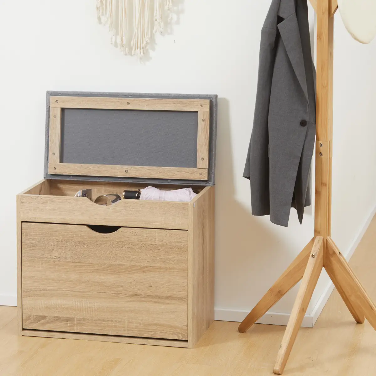 HOMCOM Entryway Shoe Bench with Cushion Storage Cabinet for Living Room Natural by HOMCOM