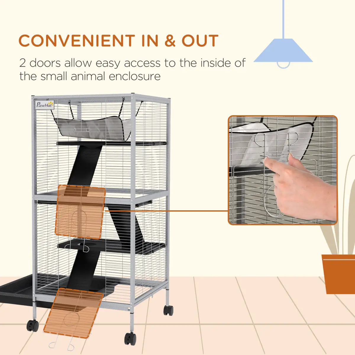 PawHut Rolling Small Animal Cage for Chinchillas Ferrets Kittens W/ Ramp Grey by PawHut