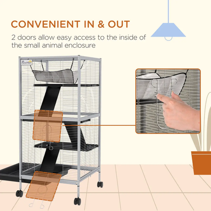 PawHut Rolling Small Animal Cage for Chinchillas Ferrets Kittens W/ Ramp Grey by PawHut
