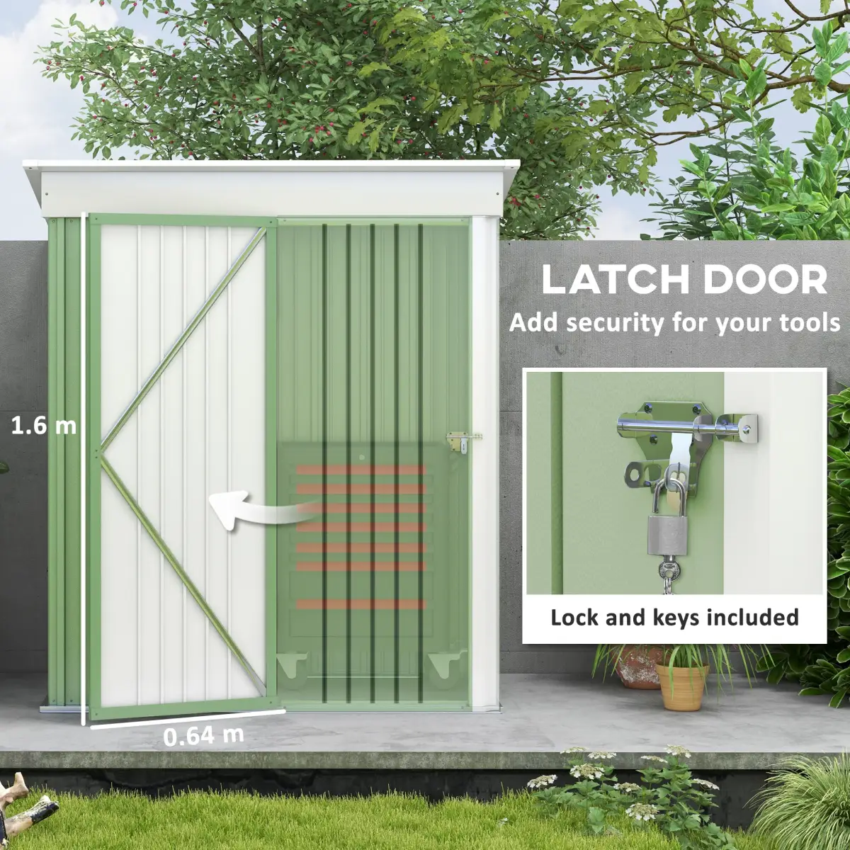 Outsunny Steel Garden Shed, Small Lean-to Shed for Bike Tool, 5x3 ft, Green by Outsunny