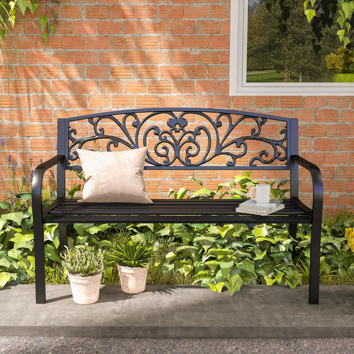 2-Seater Garden Bench, Steel-Black by Outsunny