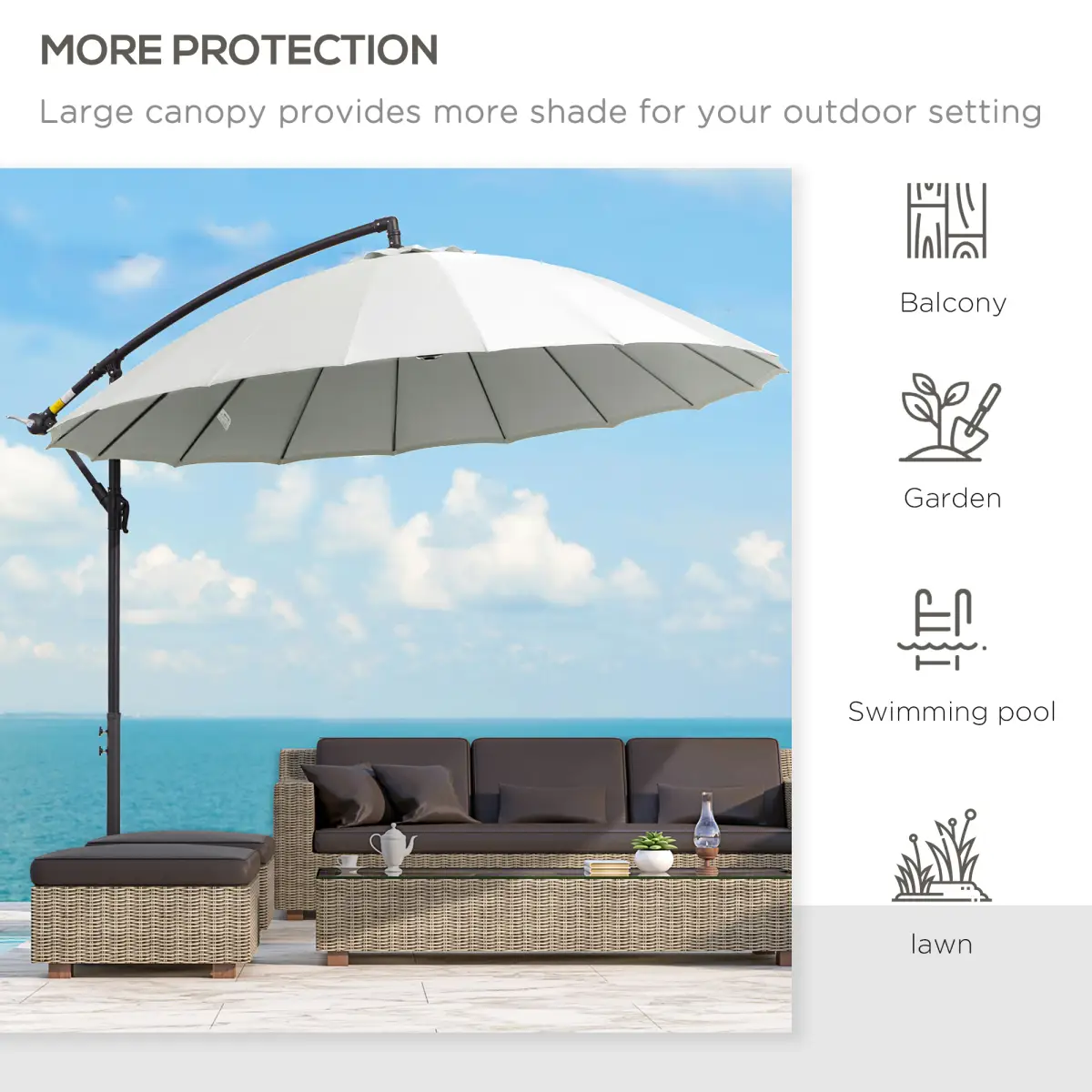 3(m) Cantilever Shanghai Parasol Crank Handle, Cross Base, Off-White Outsunny by Unbranded