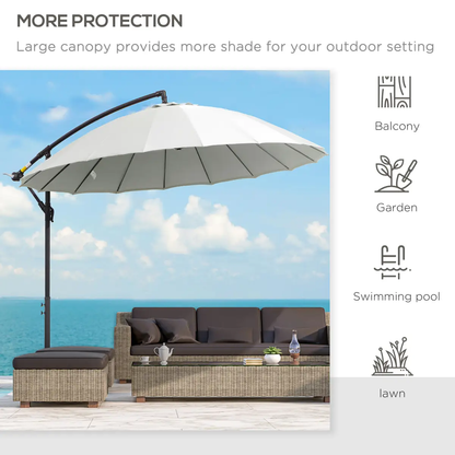 3(m) Cantilever Shanghai Parasol Crank Handle, Cross Base, Off-White Outsunny by Unbranded