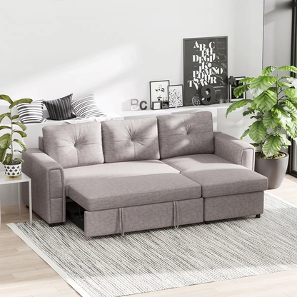 HOMCOM Linen-Look L-Shaped Sofa Bed w/ Storage Bed Sleeper Flat Studio Grey by Unbranded