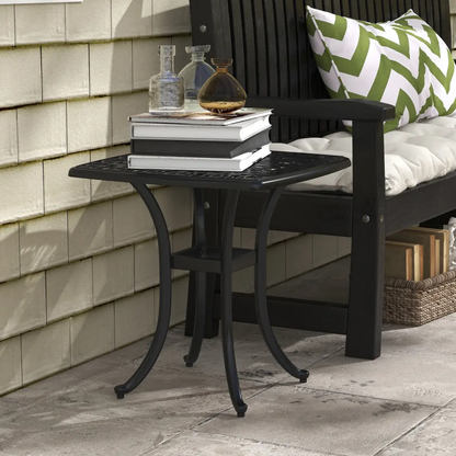 Outsunny Cast Aluminium Bistro Table with Umbrella Hole for Poolside, Black by Outsunny