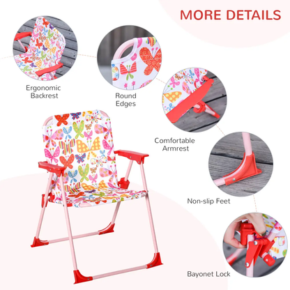 Outsunny Kids Folding Picnic Table Chair Set Butterfly Pattern Outdoor Parasol by Unbranded