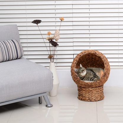 Wicker Cat House, Raised Cat Bed with Cylindrical Base, 42 x 33 x 52cm by PawHut