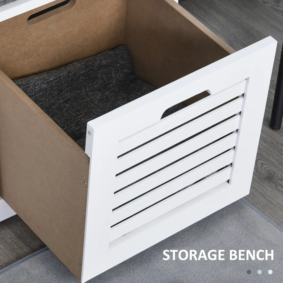 HOMCOM 3-Door Shoe Storage Bench Cushion Seat Slatted Doors Elevated Base White by HOMCOM