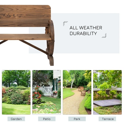Fir Wood 2-Seater Outdoor Garden Wagon Wheel Bench by Outsunny