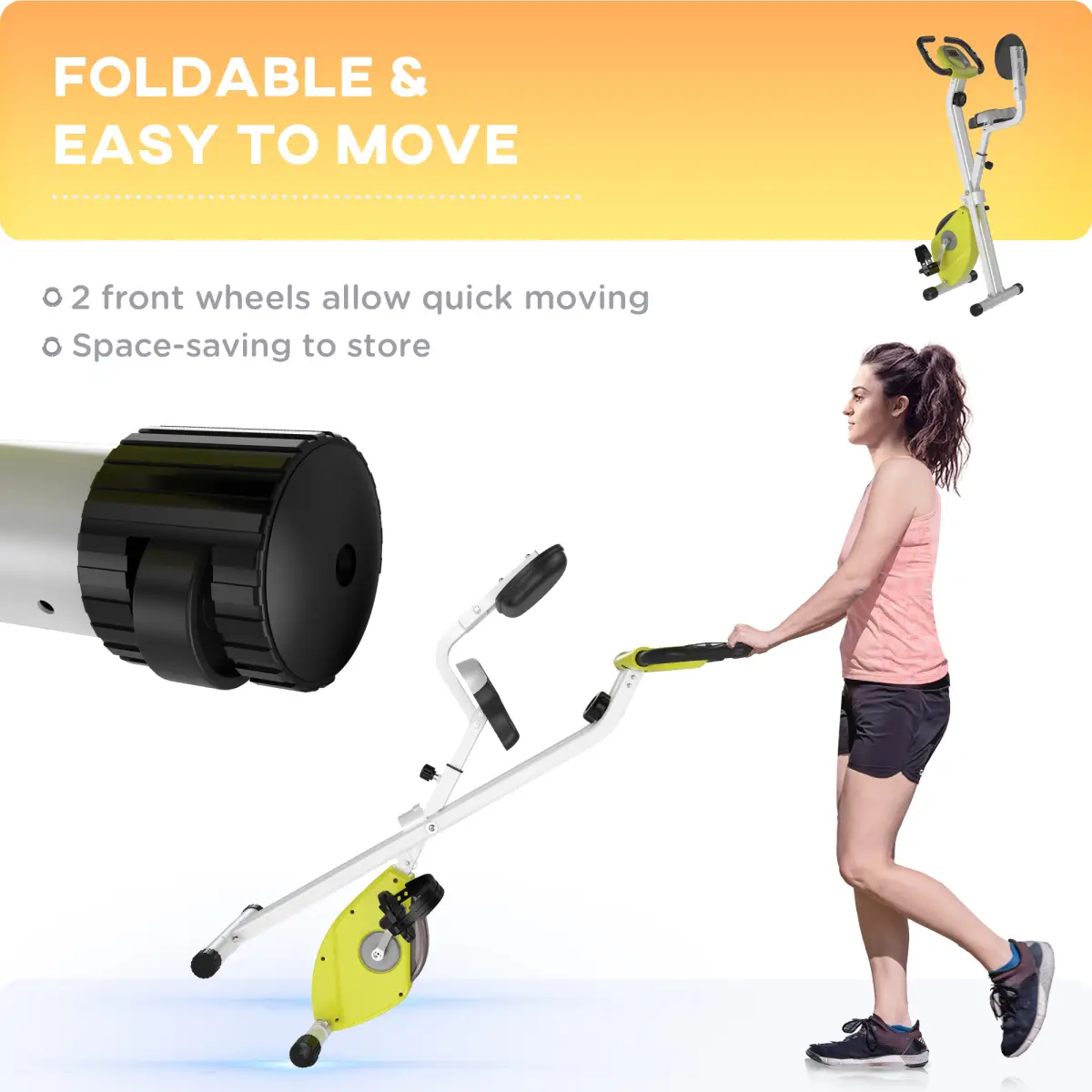 Magnetic Resistance Exercise Bike Foldable LCD Adjustable Seat Yellow by HOMCOM