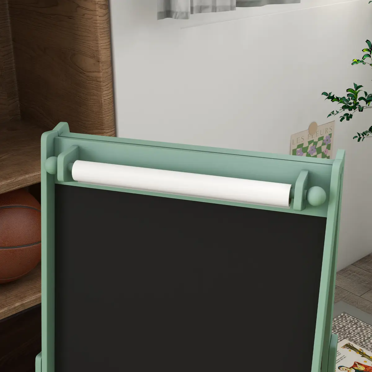 AIYAPLAY Kids Easel with Paper Roll, Blackboard, Whiteboard, Storage, Green by AIYAPLAY