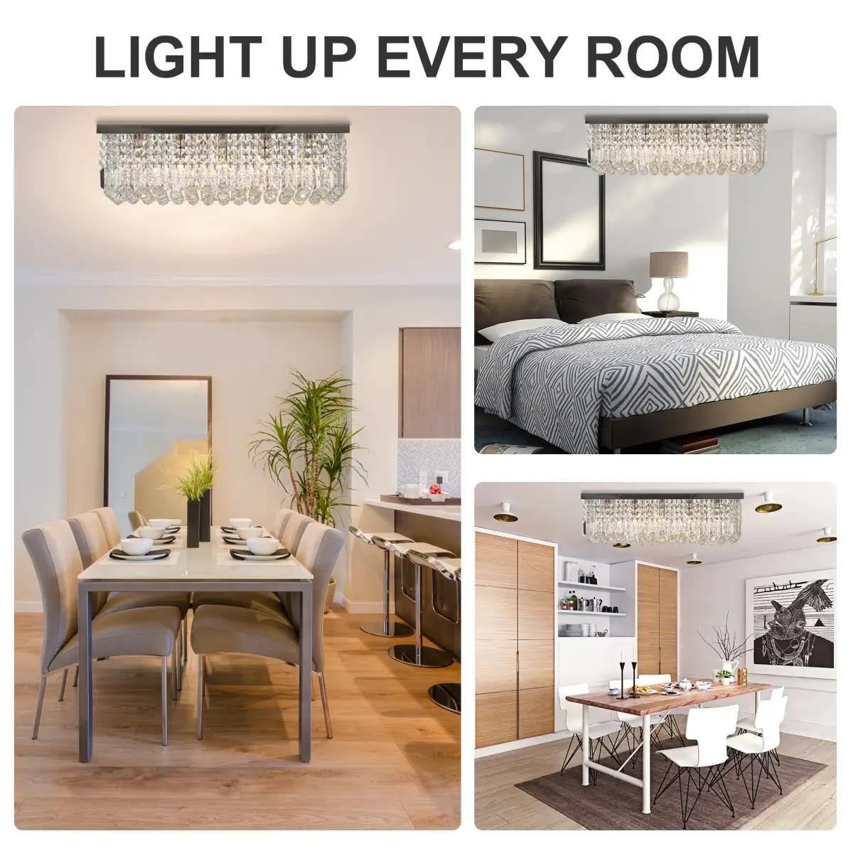 Modern Crystal Ceiling Light Square Crystal Chandelier E14 Base, Silver by HOMCOM