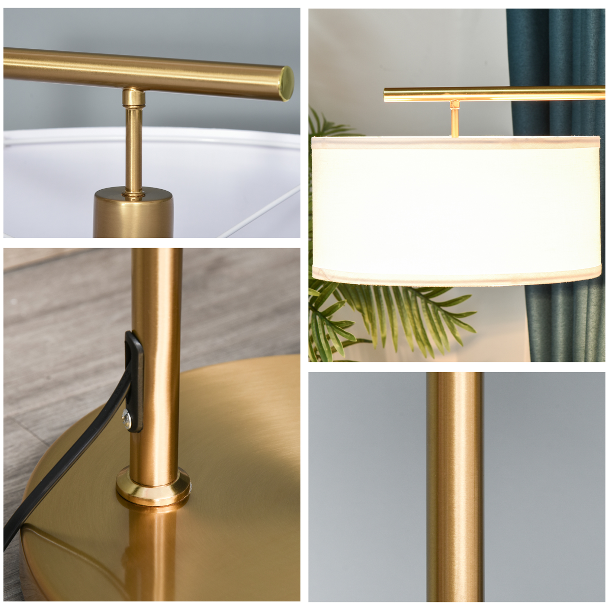 Floor Lamp with Linen Lampshade Round Base for Living Room Bedroom HOMCOM by Unbranded