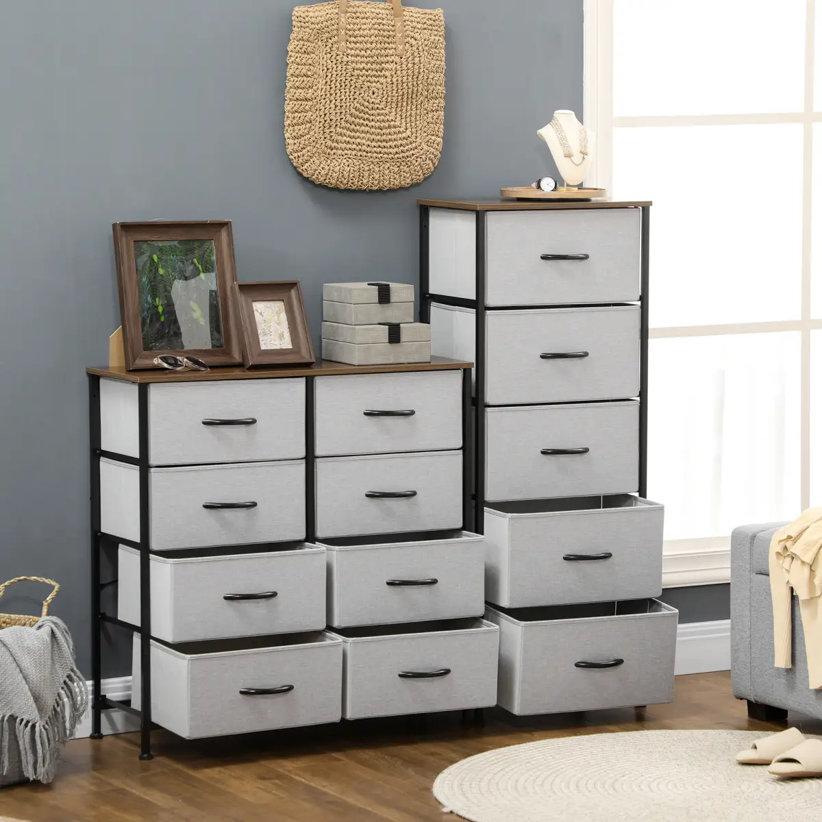 HOMCOM 5 Drawer Fabric Chest of Drawers w/ Wooden Top for Closet Hallway Grey by HOMCOM