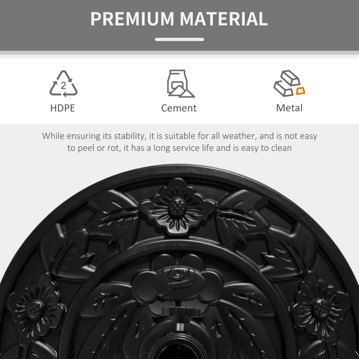 Half Round Parasol Base Weighted Umbrella Holder Stand Balcony Black by Outsunny