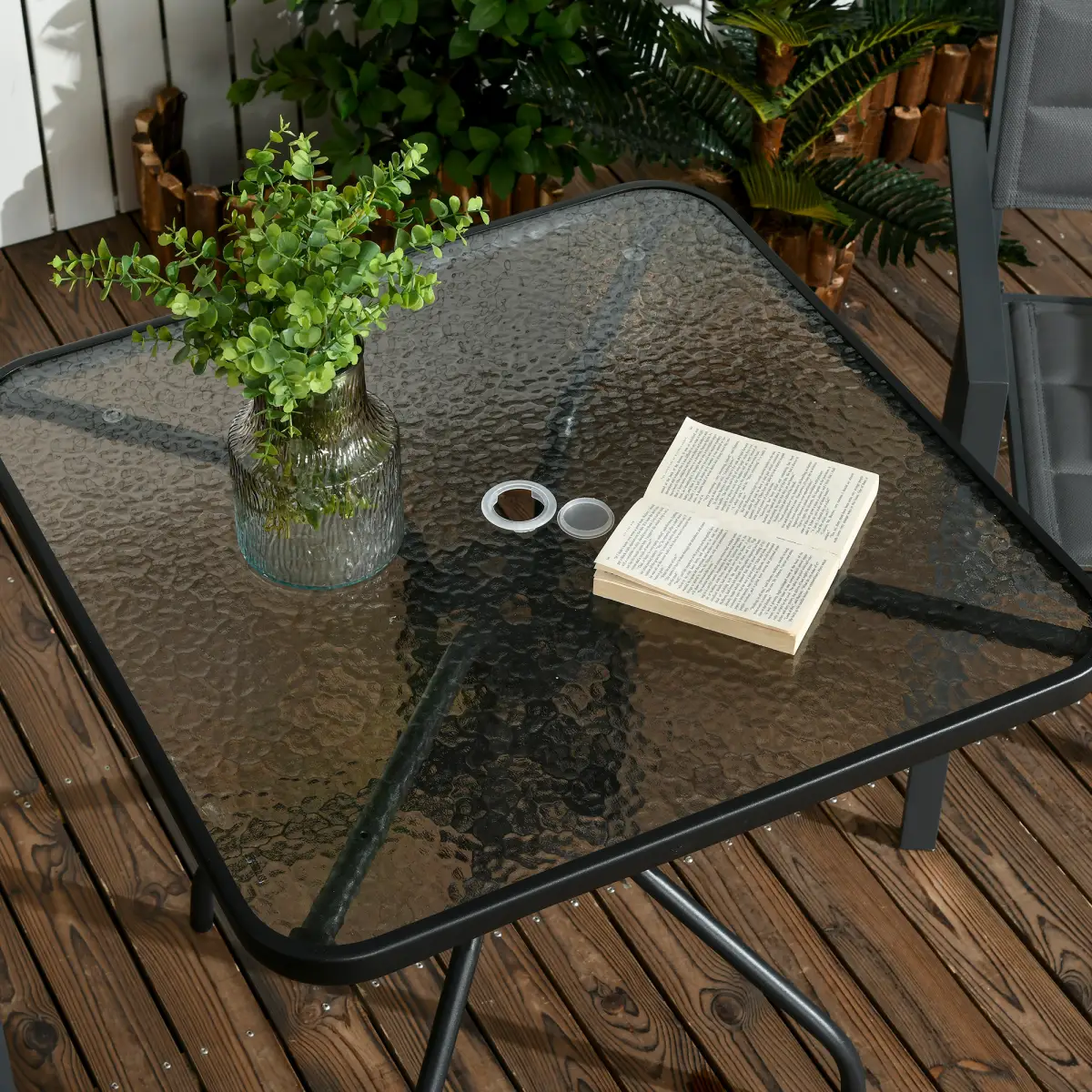 Square Patio Table, Tempered Glass Top Garden Dining Table 76 x 76cm Outsunny by Unbranded
