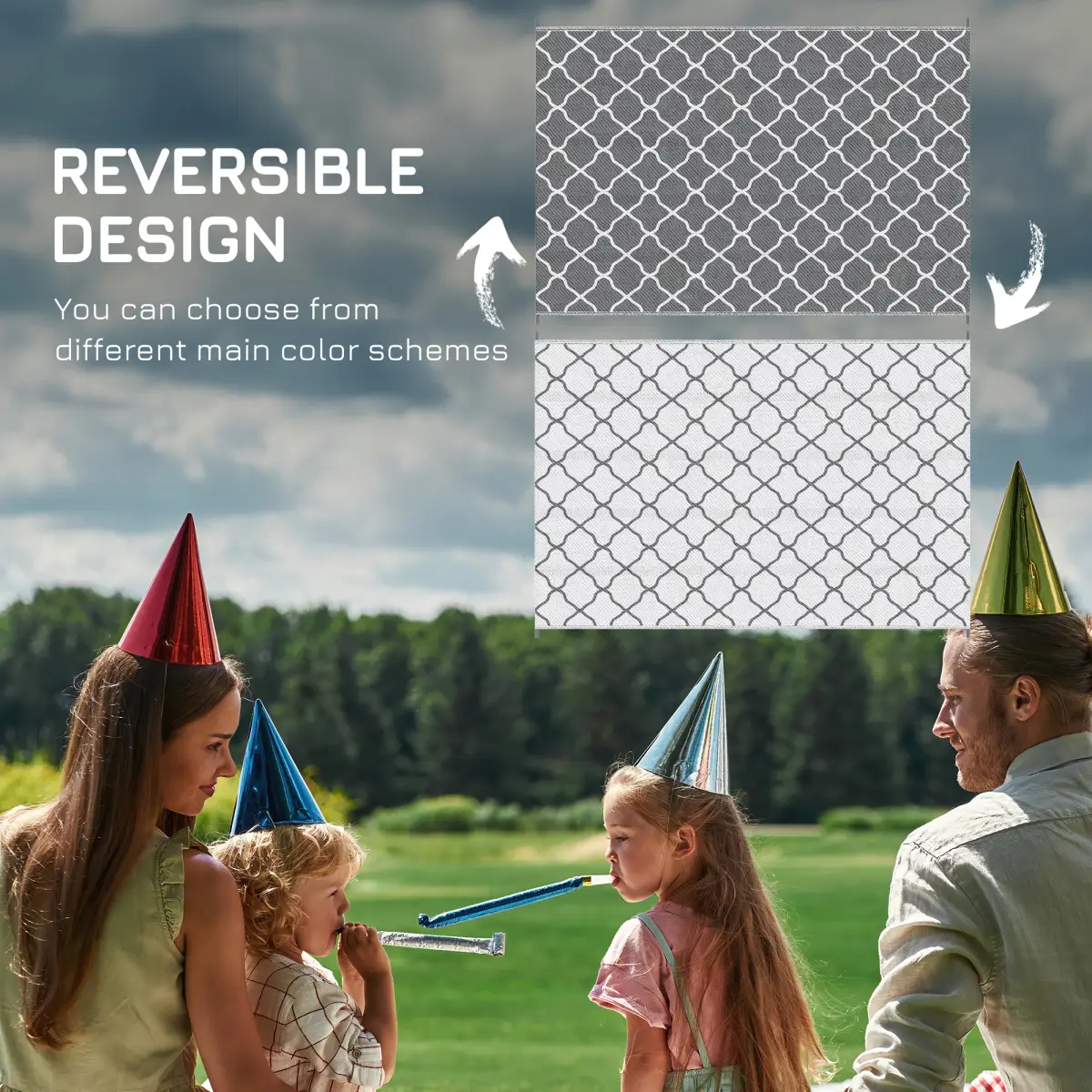 Reversible Outdoor Rug W/ Carry Bag for RV Camping Beach, 182 x 274 cm, Grey by Outsunny