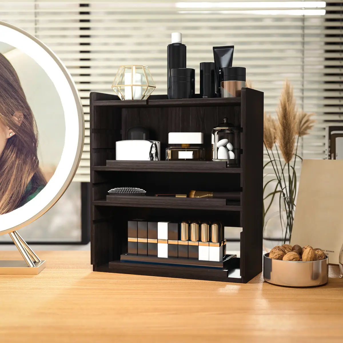HOMCOM 4-Tier Desktop Organiser with Cable Management for Stationery Dark Brown by HOMCOM