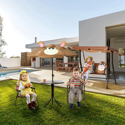 Kids Foldable Four-Piece Garden Set Table, Chairs, Umbrella by Outsunny