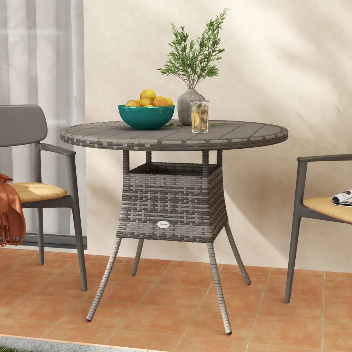 Outsunny Outdoor PE Rattan Dining Table w/ Wood-plastic Composite Top, Grey by Outsunny