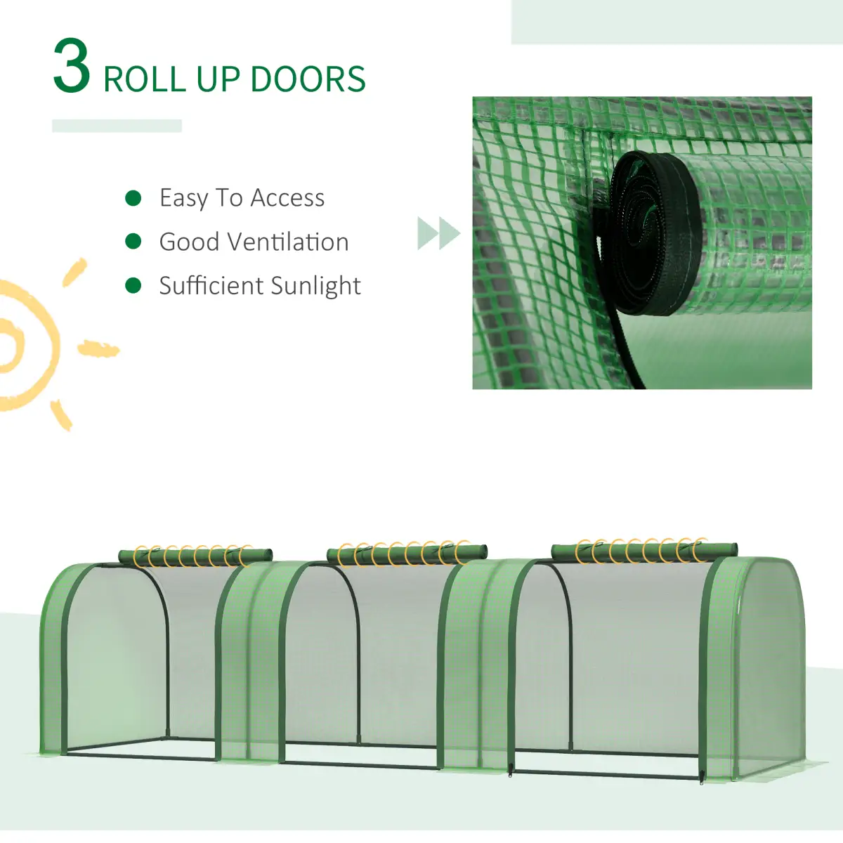 Tunnel Greenhouse Green Grow House Steel Frame Garden Backyard w/ Zipped Doors by Outsunny