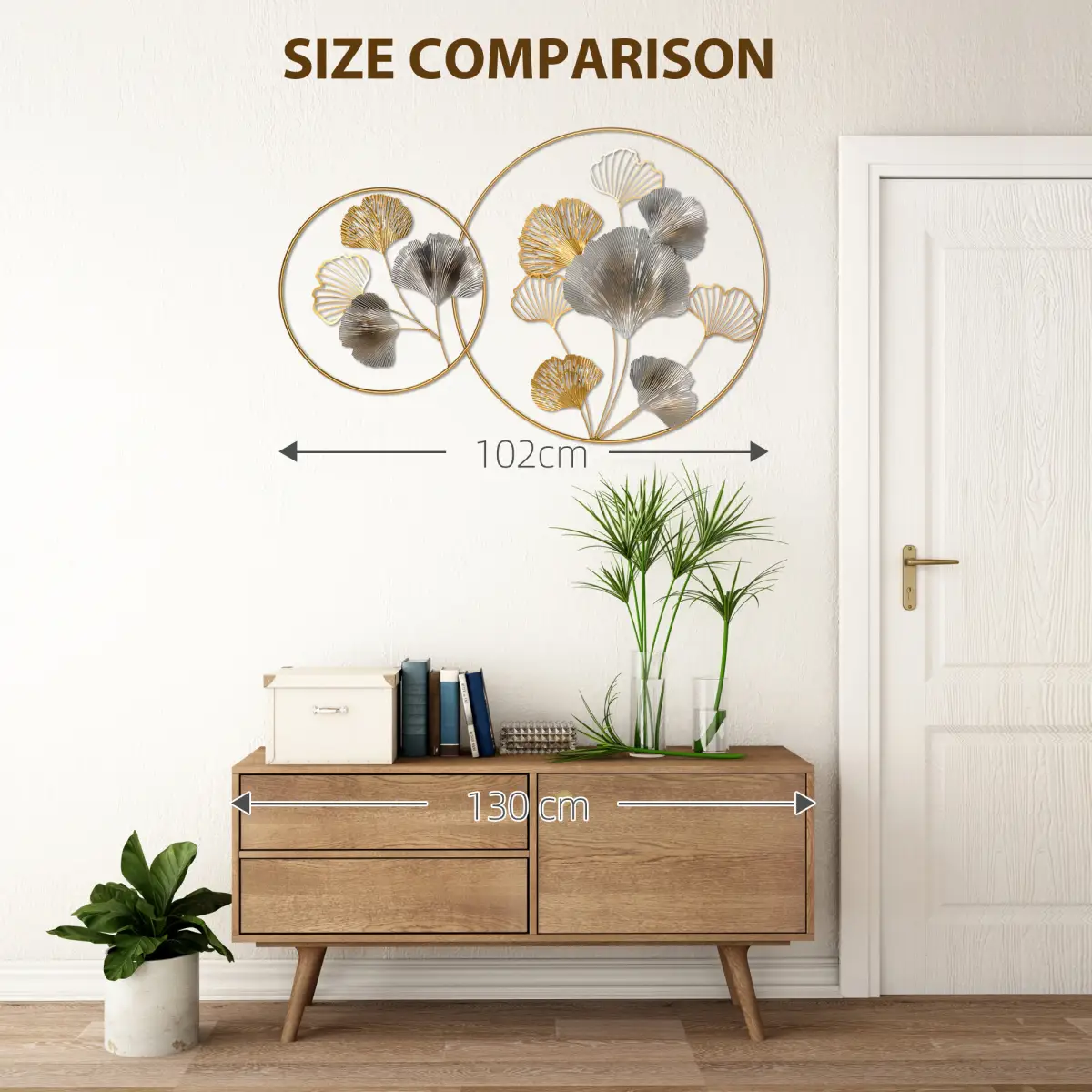 Minimalist Metal Wall Art Ginkgo Leaves Hanging Wall Sculpture, Gold by HOMCOM