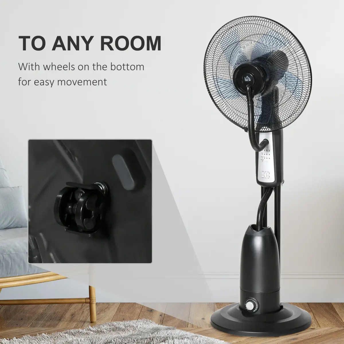 Pedestal Fan with Water Mist Spray Standing Fan w/ 2.8L Water Tank Black by HOMCOM