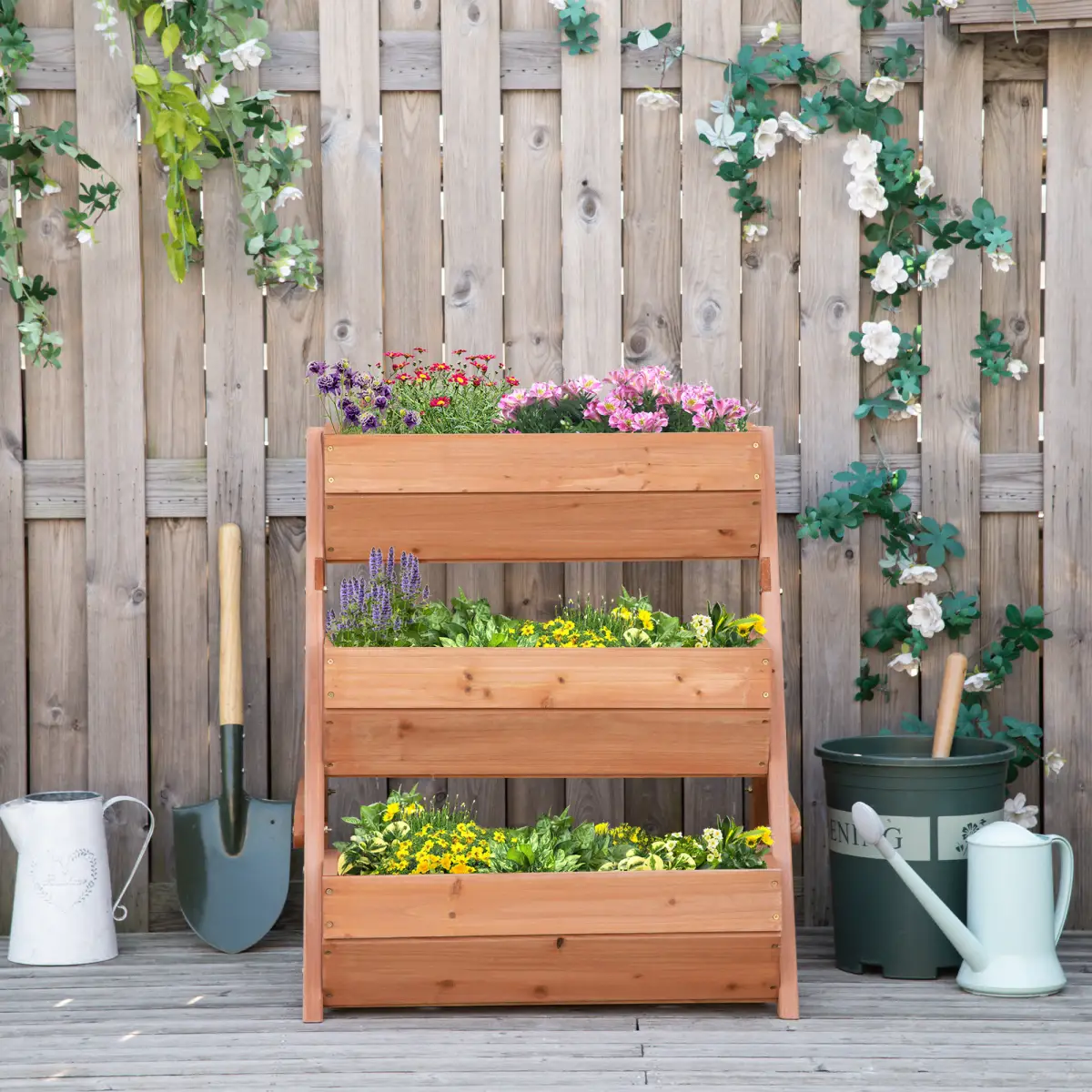 Outsunny 3 Tier Raised Garden Bed Wooden Elevated Planter Box Kit, Brown by Outsunny