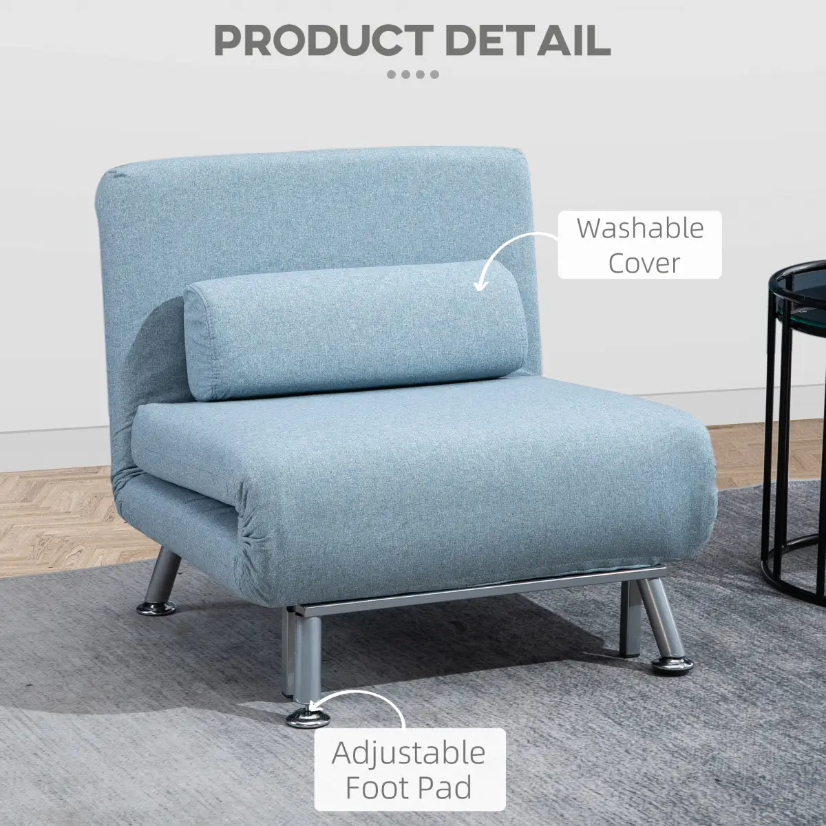 Single Folding 5 Position Convertible Sleeper Chair Sofa Bed Blue by HOMCOM
