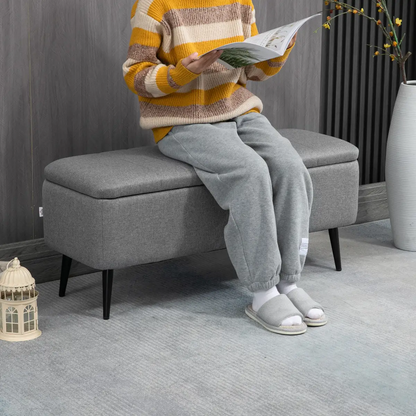 Storage Ottoman Bench, Linen Fabric Footstool with Steel Legs Grey by HOMCOM