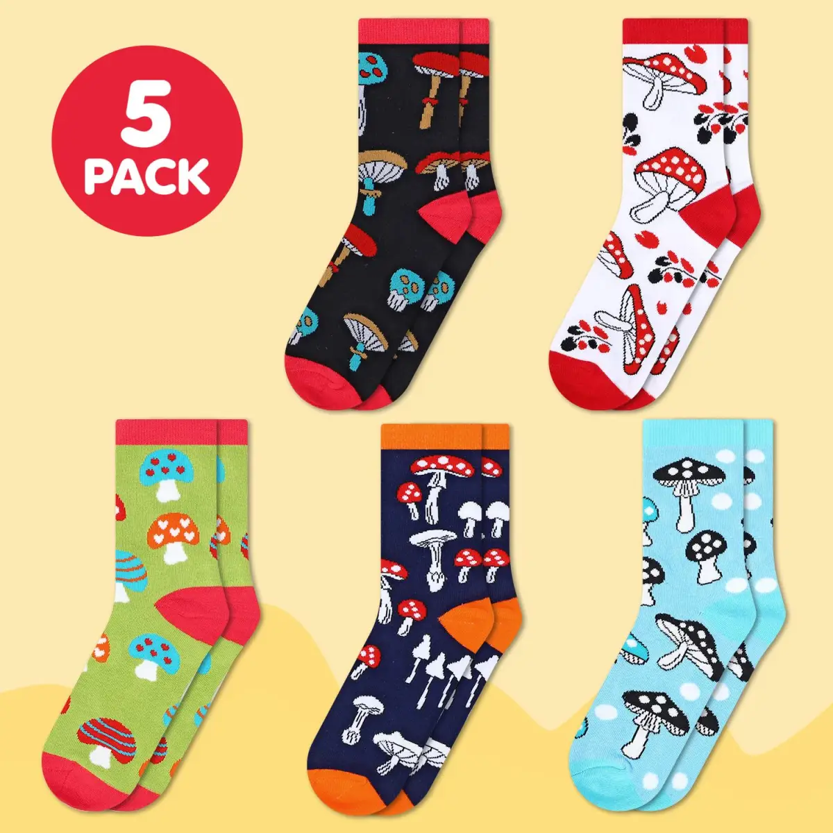 VINSANI MUSHROOMS SOCKS 5pk 1010416 by Vinsani