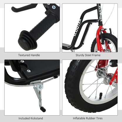 HOMCOM 75-80cm Kids Kick Scooter Adjustable Handlebar Inflatable Wheels Black by Unbranded