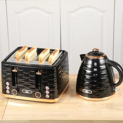 HOMCOM Kettle and Toaster Set 1.7L Rapid Boil Kettle & 4 Slice Toaster Black by HOMCOM