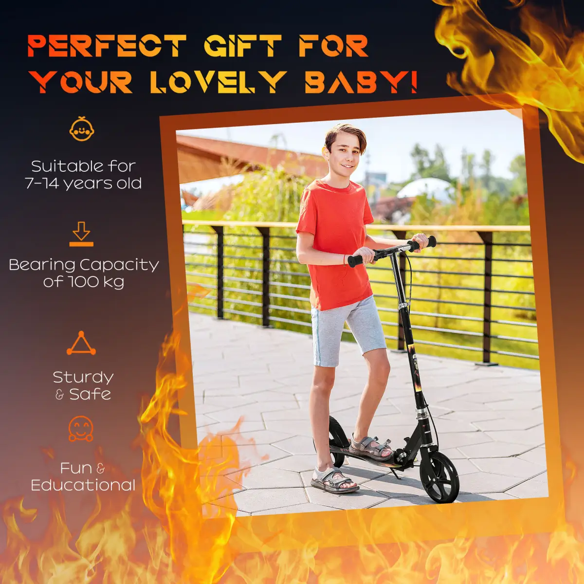 Foldable Kick Scooter for Kids w/ Adjustable Height, Break, Big Wheels by HOMCOM