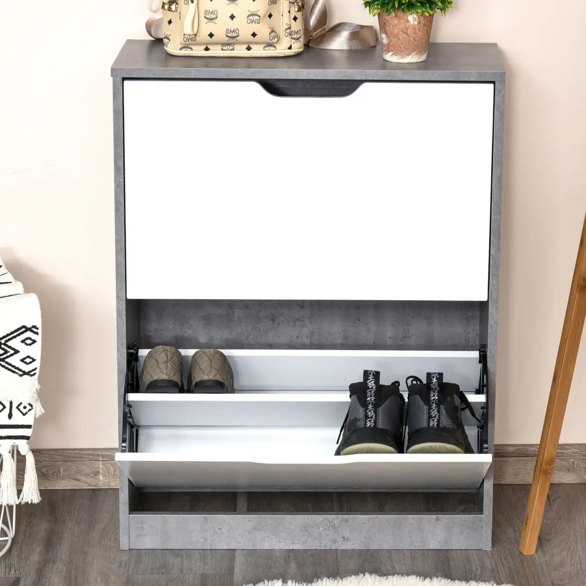 Two Drawer Shoe Cabinet Home Storage Organiser Groove Handles Hallway HOMCOM by Unbranded