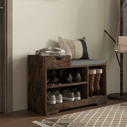 HOMCOM Upholstered Entryway Shoe Bench with Storage Drawer Open Shelf Brown by HOMCOM