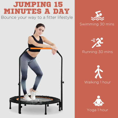 40" Foldable Mini Fitness Trampoline Rebounder Adjustable Foam Handle HOMCOM by Unbranded