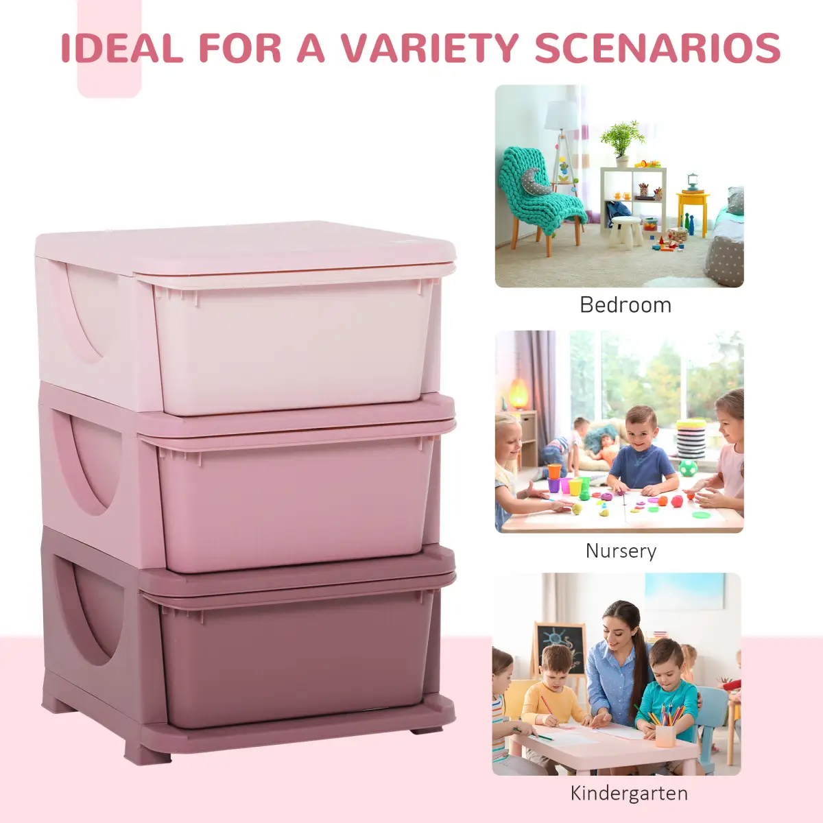 HOMCOM Kids Storage Units with Drawers 3 Tier Chest Vertical Dresser Tower by Unbranded