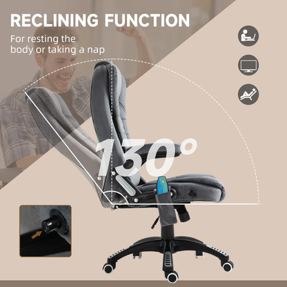Executive Reclining Chair w/ Heating Massage Points Relaxing Headrest Grey by Unbranded