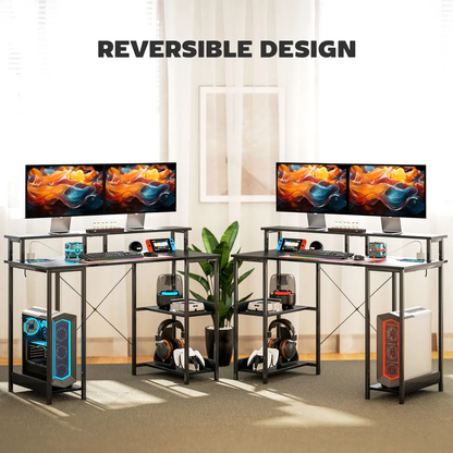 HOMCOM Computer Desk Reversible Home Office Desk with Storage Black by HOMCOM