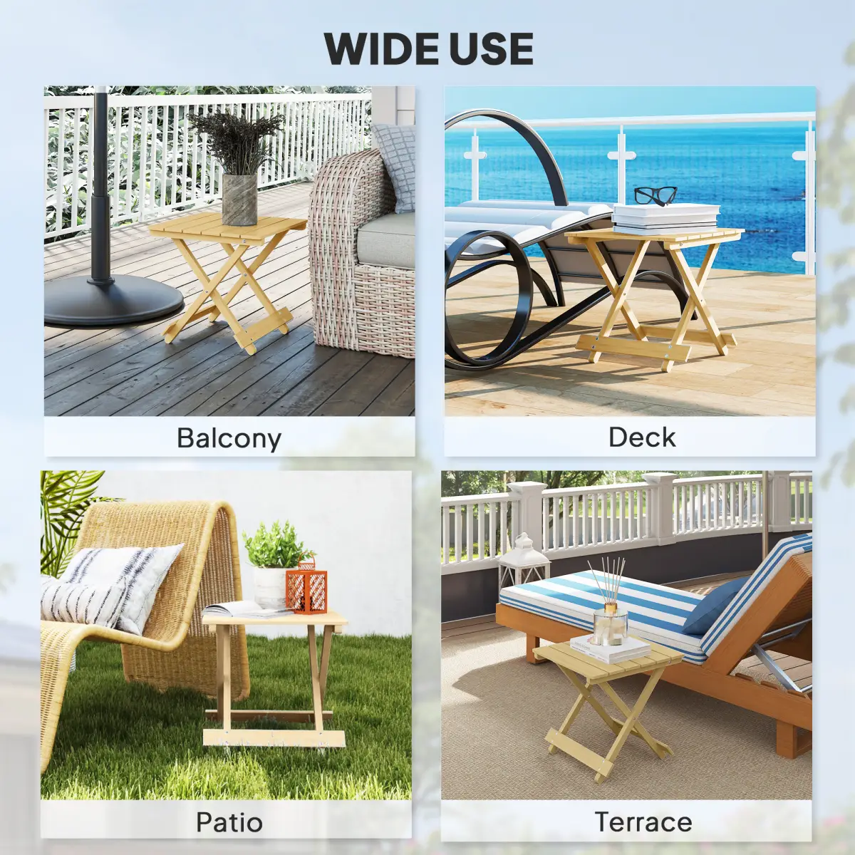 Outsunny Wooden Folding Garden Table, Folding Side Table, Nature Wood Finish by Outsunny